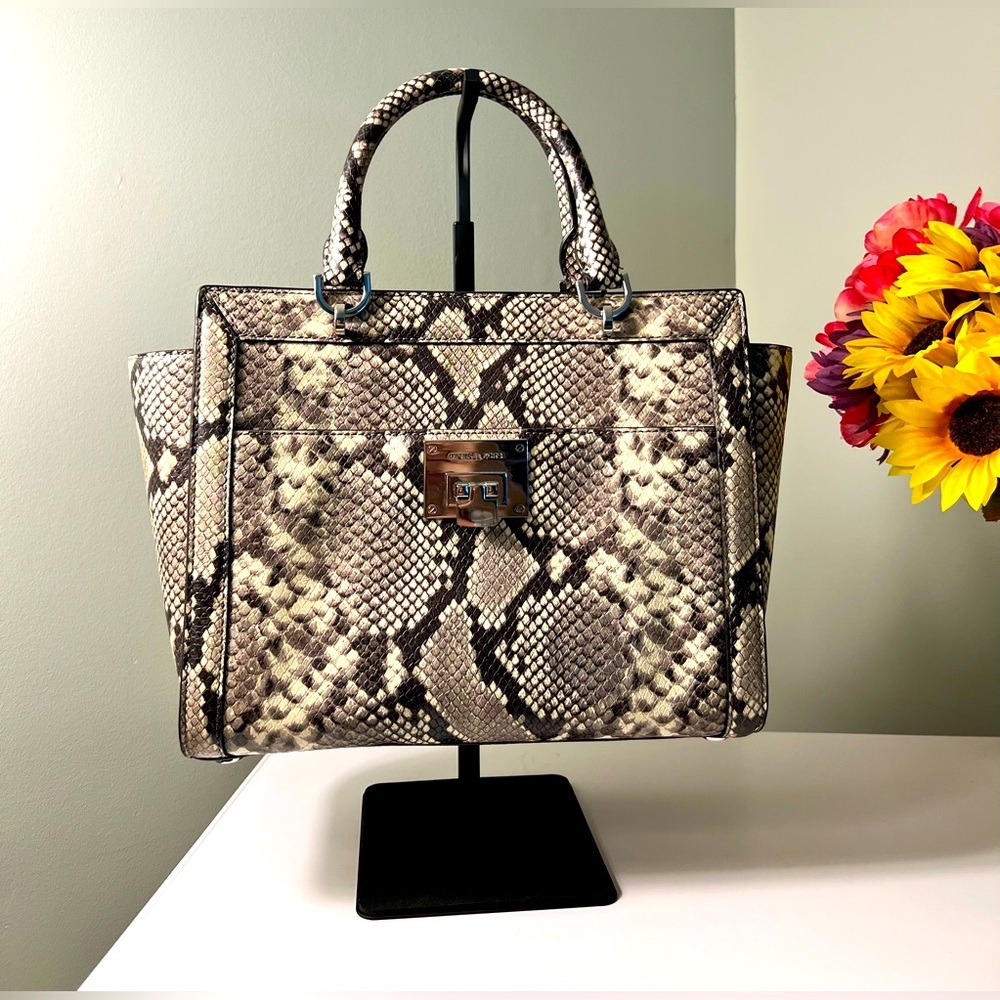 NWT Michael Kors Tina Python Snake Embossed Leather Satchel